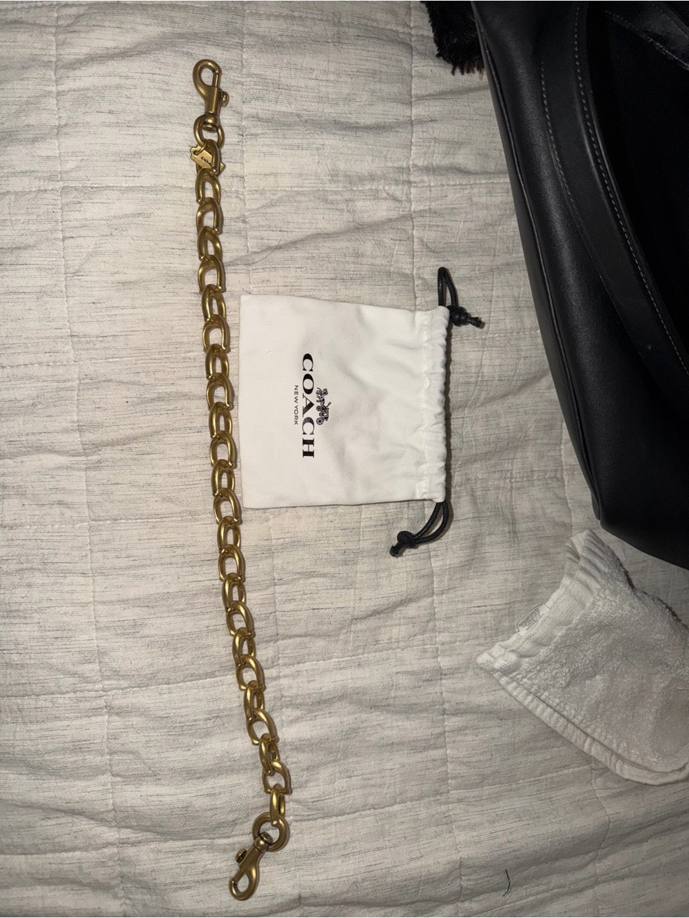 Coach Black Leather Frame Shoulder Bag with Gold Chain - Picture 9 of 9